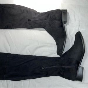 Thigh high black suede boots